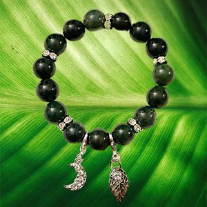 Moss Agate Bracelet with Optional Charm.